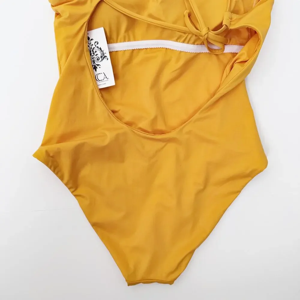 [Becca by Rebecca Virtue] Marigold Asymmetrical Tie Back Swimsuit NWT Sz Large L